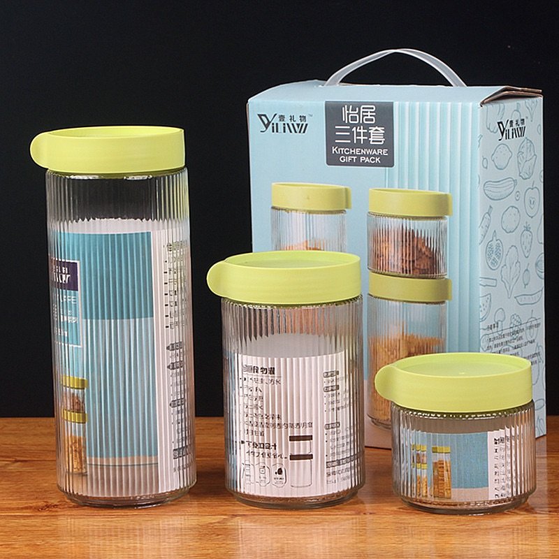 Set Hủ Thuỷ Tinh 3 Món Nắp Xanh