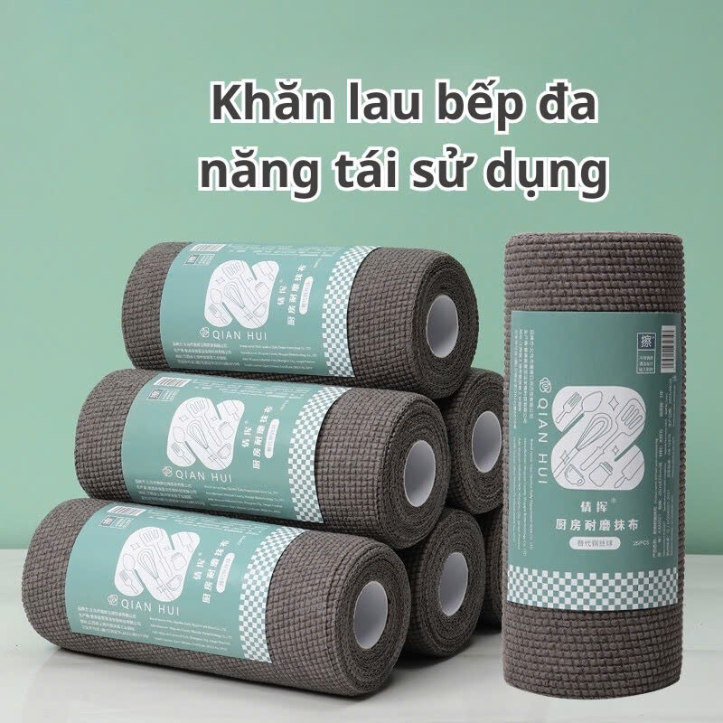 Cuộn 25 khăn lau bếp xám đen tái sử dụng