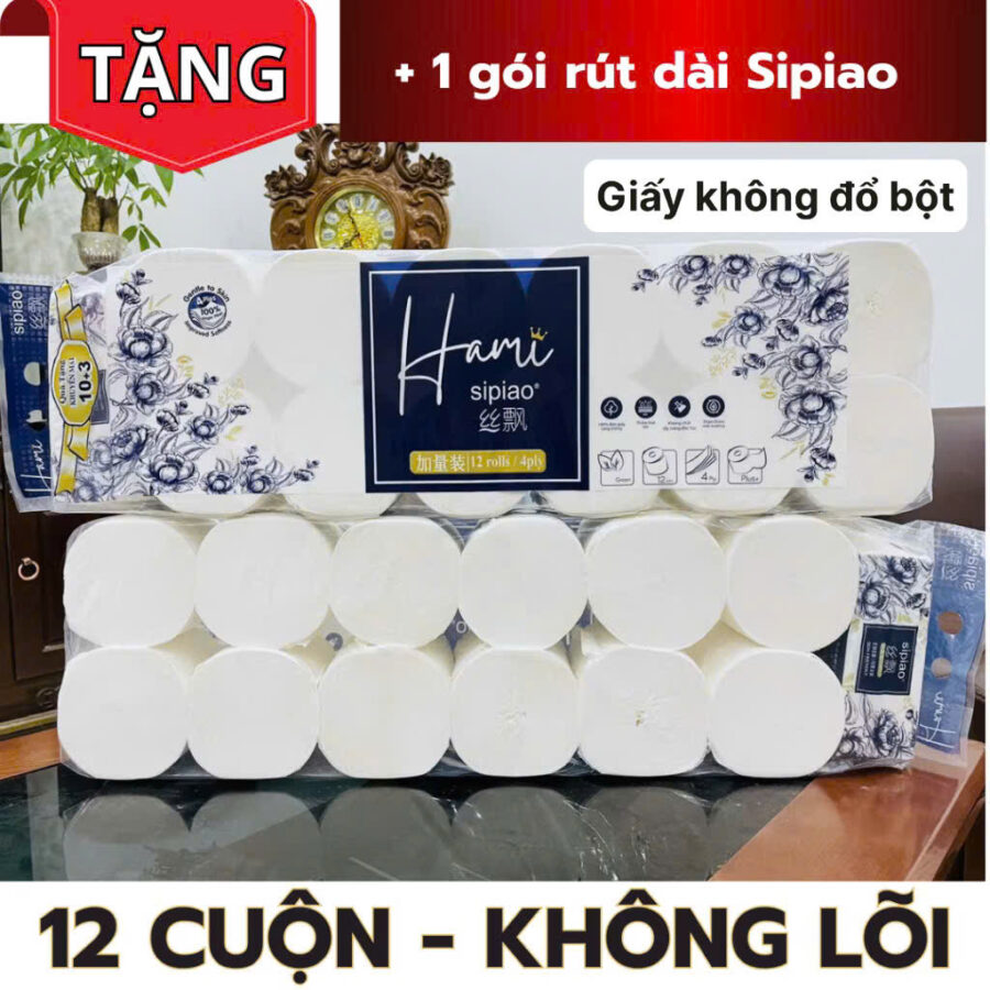 Gói 12 Cuộn Giấy Vệ Sinh Hami Sipiao 4 Lớp Không Lõi