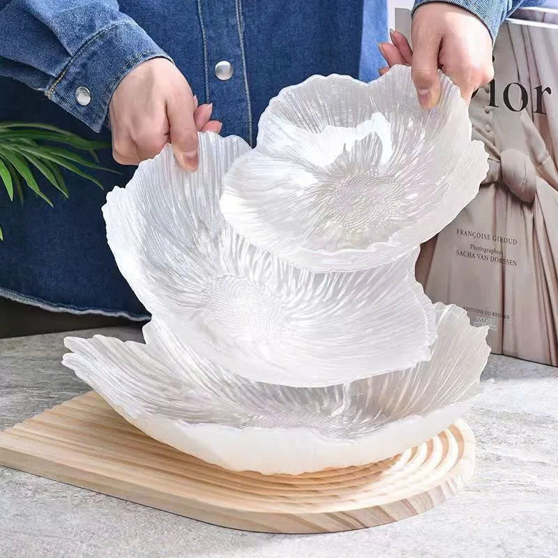 Bộ 3 dĩa thủy tinh hoa nổi – đẹp sang như setup nhà hàng