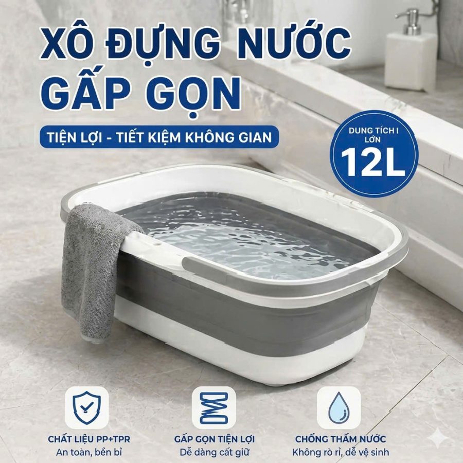 Chậu gấp gọn có bánh xe dùng cho cây lau nhà (V)