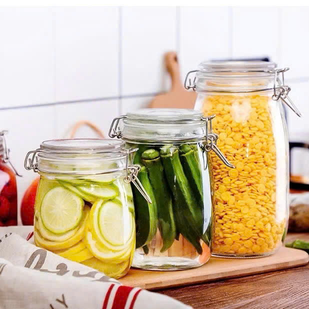 Hũ thủy tinh tròn nắp cài 700ml