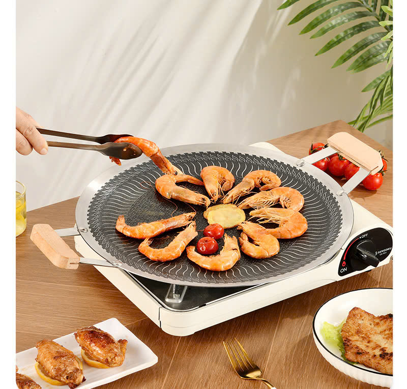 Khay Nướng BBQ Tay Cầm Bằng Gỗ 34cm