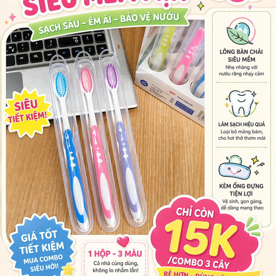 Combo 3 bàn chải có hộp riêng