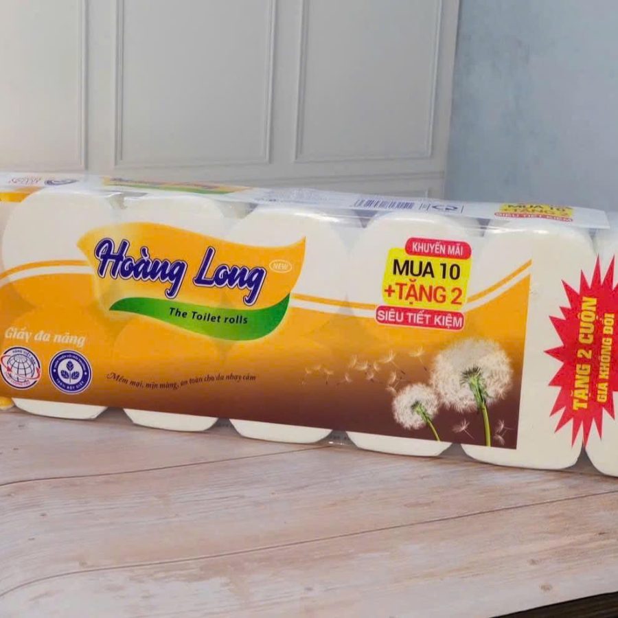 [1 LỐC 12 CUỘN tặng 1 gói giấy rút lớn] GIẤY VỆ SINH CUỘN HOÀNG LONG (V)