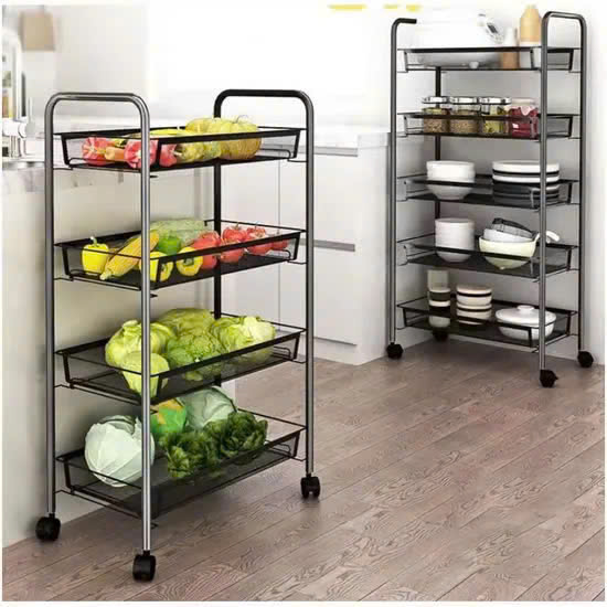 Kệ lưới đen 4 tầng có bánh xe (V)