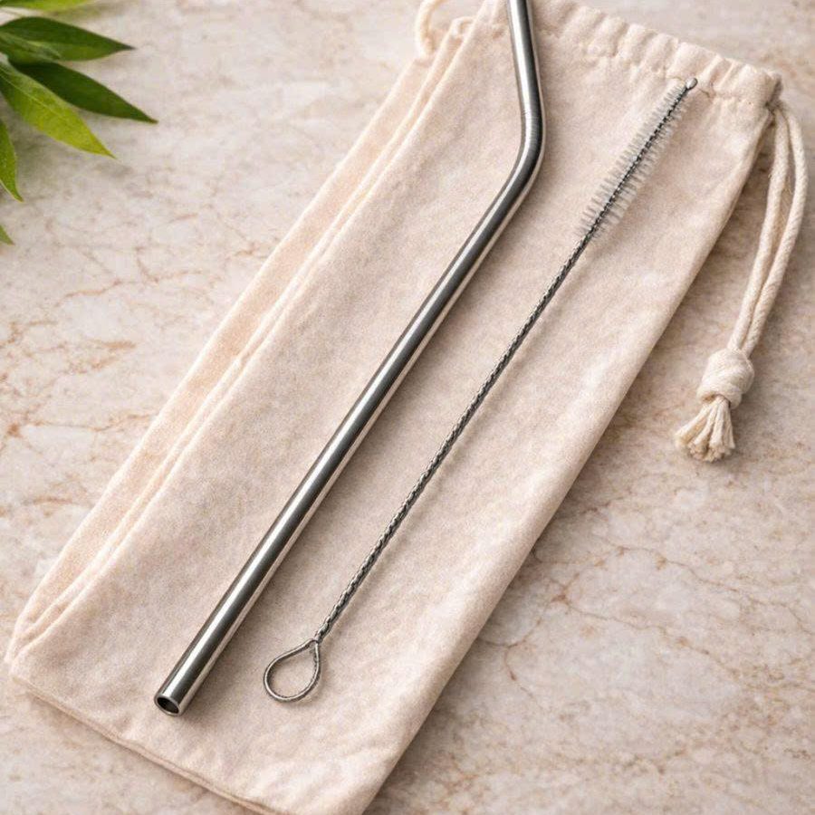 Ống hút inox cong cao cấp kèm cọ vệ sinh