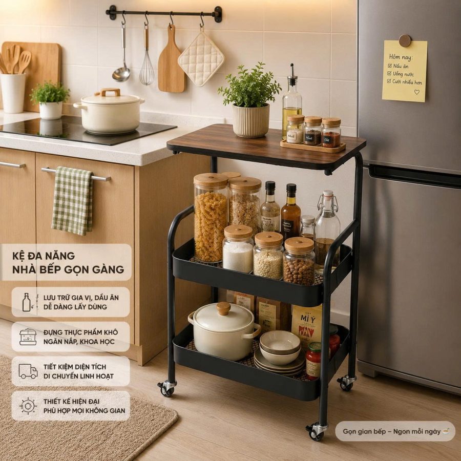 Kệ đa năng 3 tầng có mặt bàn gỗ (V)