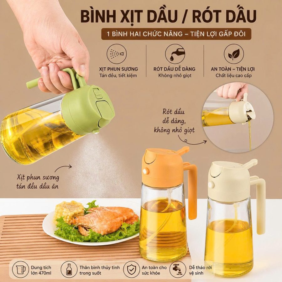 Bình xịt và rót dầu đa năng nhà bếp 470ml (V)
