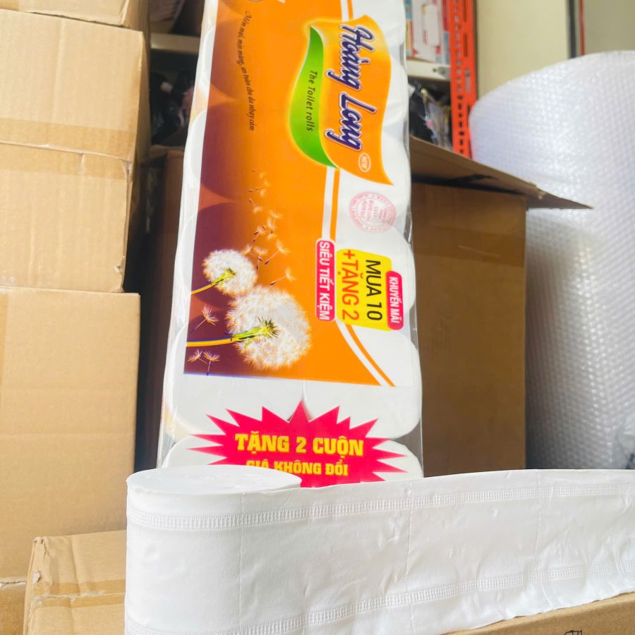 Giấy vệ sinh cuộn Hoàng Long [1 LỐC 12 CUỘN tặng 1 gói giấy rút lớn] (V)