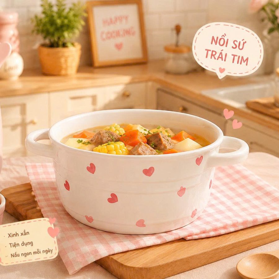 Thố sứ có tay cầm siêu to - 25cm