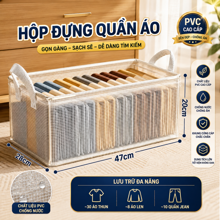 Hộp đựng quần áo khung thép trong suốt có thể gấp gọn (V)
