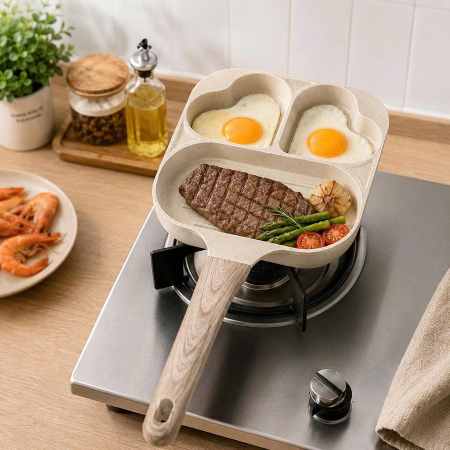 Chảo chống dính 3 ngăn hình trái tim (V)