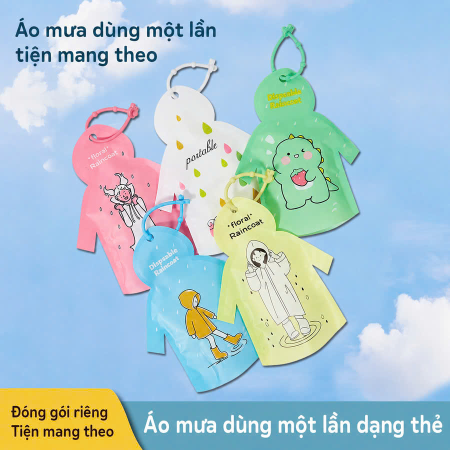 Combo 5 áo mưa dùng 1 lần - túi mini siêu gọn (V)
