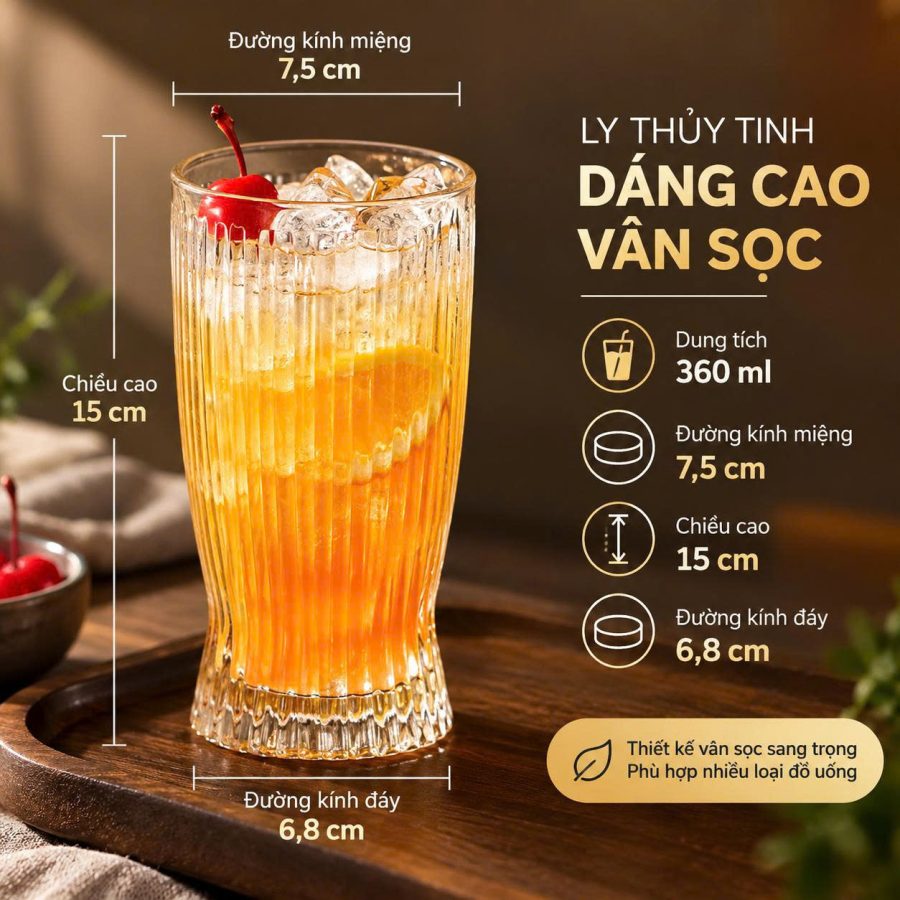 Bộ 6 ly thủy tinh lúa sọc cao 360ml