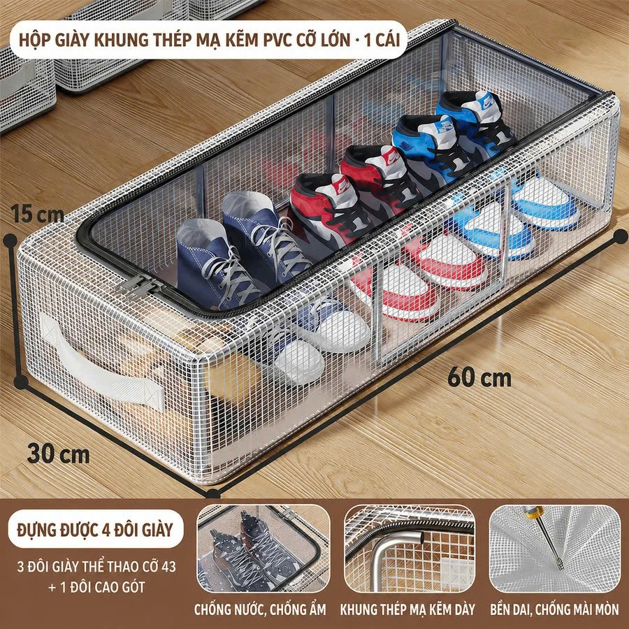 Hộp đựng giày khung thép PVC cỡ lớn (V)