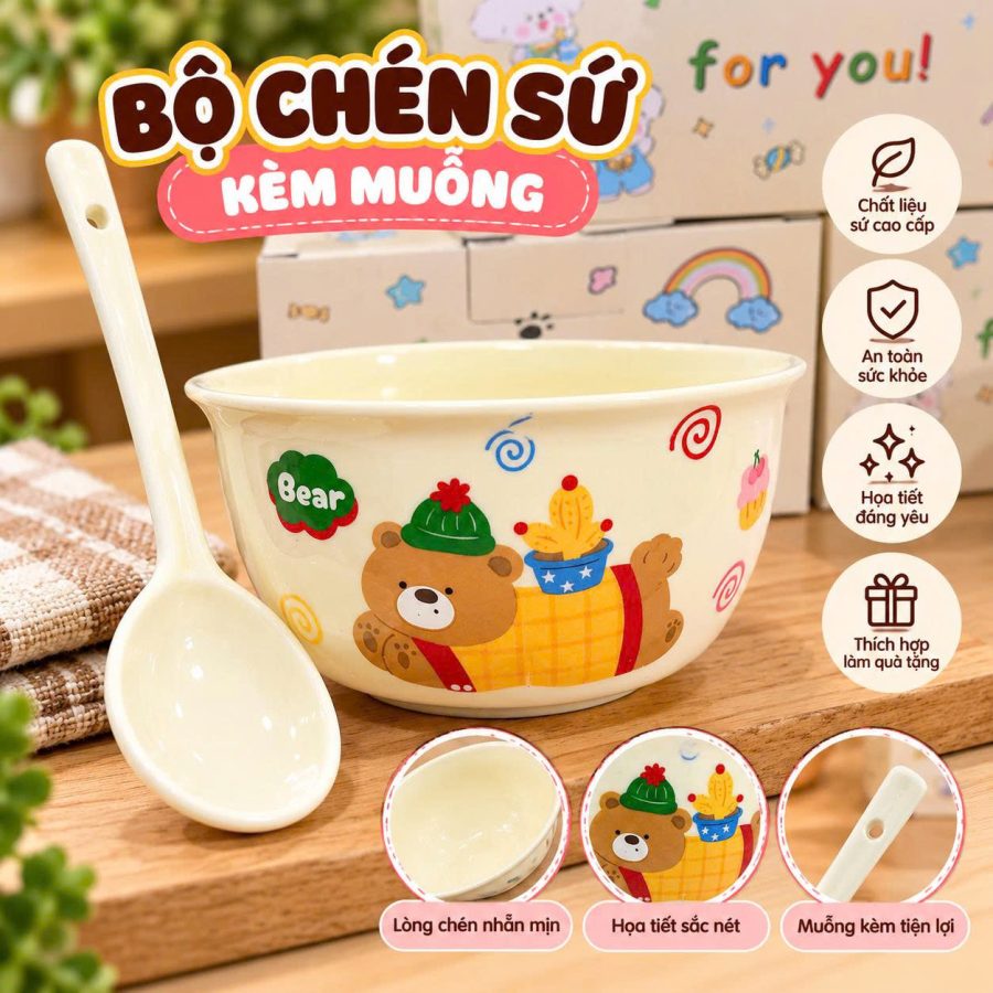 Chén kèm muỗng hoạt hình siêu đáng yêu (V)